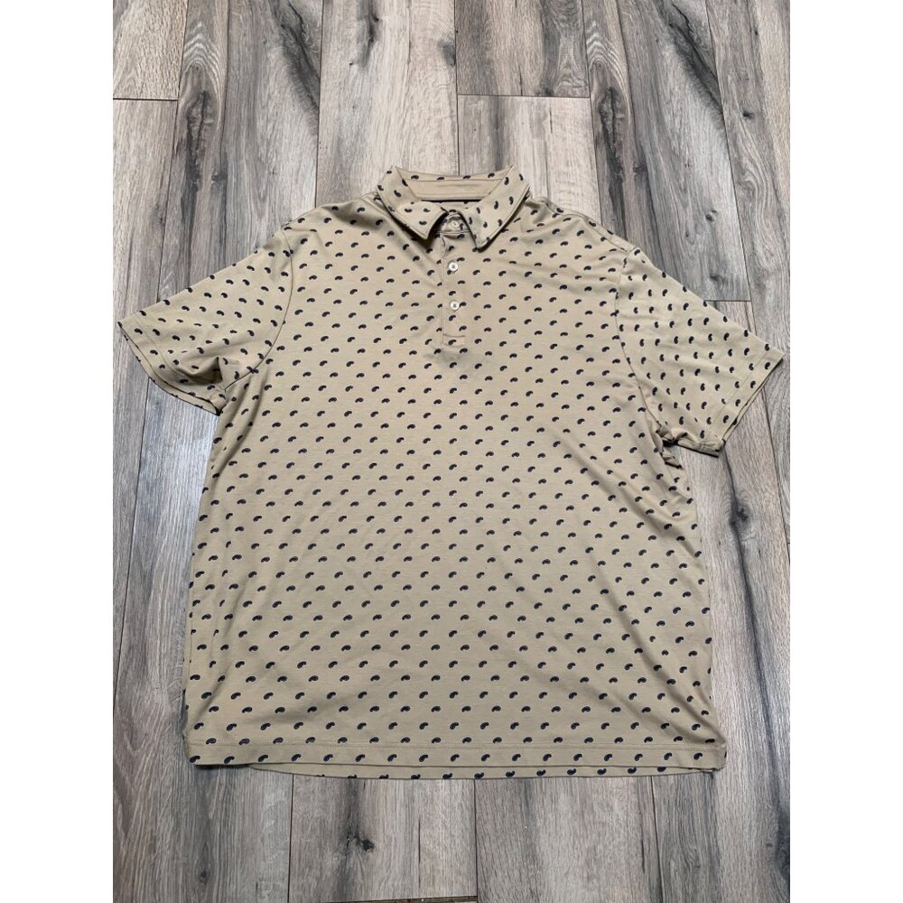 Cremieux Men’s XL Classics Polo Blue Paisley on Tan Collared Short Sleeve Shirt